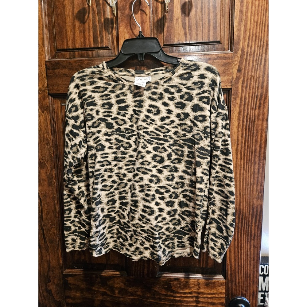 Ariat Womens XS Leopard Animal Print Long Sleeve Blouse Shirt Tan Black